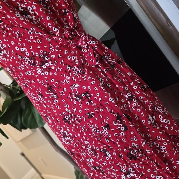 Universal Thread Wrap Dress Womens Large Red Floral Tie Waist Sleeveless V Neck - Picture 4 of 16